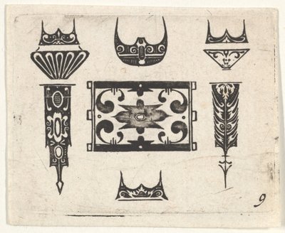 Blackwork print met negen motieven door Claes Jansz Visscher