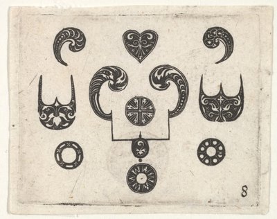 Blackwork print met verschillende motieven, ca. 1620 door Claes Jansz Visscher