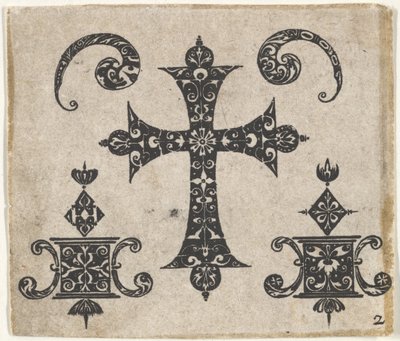 Blackwork Print met een Latijns Kruis en Kleine Motieven, ca. 1620 door Claes Jansz Visscher