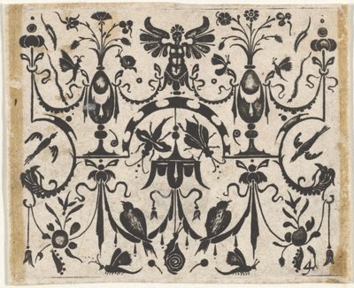 Blackwork-print met een symmetrisch grotesk patroon, ca. 1620 door Claes Jansz Visscher