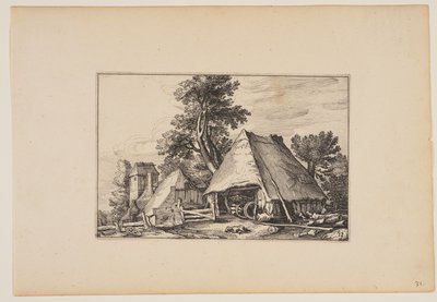 Boerderij met schuur voor een kar, uit Landschappen (Verscheyden aerdige Lanthuysen...) door Claes Jansz. Visscher