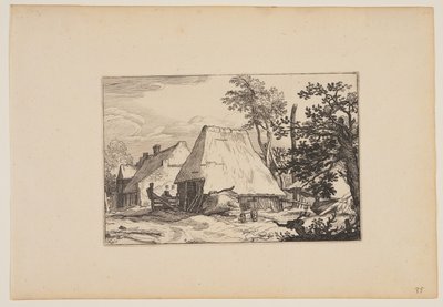 Boerenerf, Man rustend op een hek links van het midden, uit Landschappen (Verscheyden aerdige Lanthuysen...) door Claes Jansz. Visscher