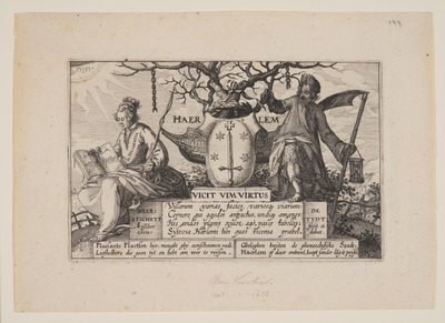Titel, van Gezicht in de omgeving van Haarlem (Plaisante Plaetsen) door Claes Jansz. Visscher