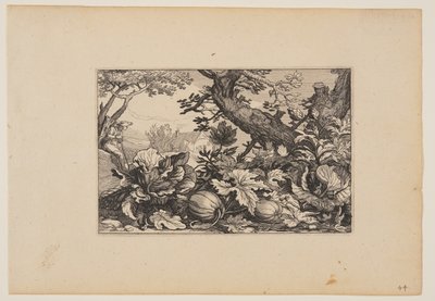 Boom en Meloenen, van Landschappen (Verscheyden aerdige Lanthuysen...) door Claes Jansz. Visscher