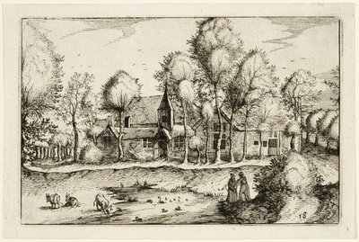 Een vijver, plaat achttien naar Afbeeldingen van boerderijen, landhuizen en rustieke dorpen (Praediorum villarum et rusticarum casularum icones) door Claes Jansz. Visscher II