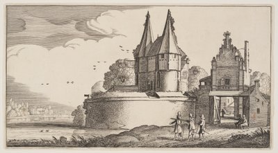 Bastion en stadspoort aan een rivier, uit Landschappen (Playsante Lantschappen) door Claes Jansz. Visscher II
