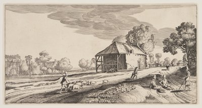 Kruispunt bij een watermolen, uit Landschappen (Playsante Lantschappen) door Claes Jansz. Visscher II