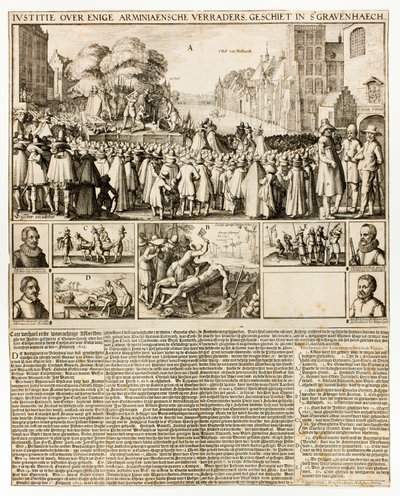 Executie van Arminianen in Den Haag door Claes Jansz. Visscher II