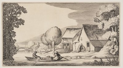 Boer en boerin in een rijtjesboot, uit Landschappen (Playsante Lantschappen) door Claes Jansz. Visscher II