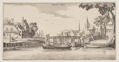 Landingsplaats in een dorp, uit Landschappen (Playsante Lantschappen) door Claes Jansz. Visscher II