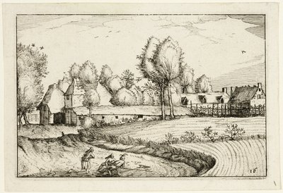 Weg langs een veld, plaat zestien naar Afbeeldingen van boerderijen, landhuizen en rustieke dorpen (Praediorum villarum et rusticarum casularum icones) door Claes Jansz. Visscher II