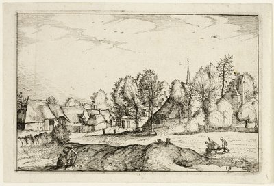 Weg naar een dorp, plaat negentien naar afbeeldingen van boerderijen, landhuizen en rustieke dorpen (Praediorum villarum et rusticarum casularum icones) door Claes Jansz. Visscher II