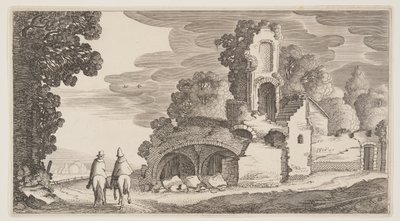 Ruïnes langs een weg, uit Landschappen (Playsante Lantschappen) door Claes Jansz. Visscher II