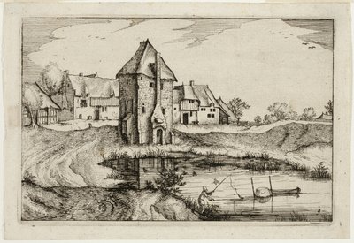 De vijver, plaat negen naar Afbeeldingen van boerderijen, landhuizen en rustieke dorpen (Praediorum villarum et rusticarum casularum icones) door Claes Jansz. Visscher II