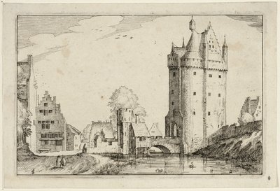 Stadspoort, plaat twee naar Afbeeldingen van boerderijen, landhuizen en rustieke dorpen (Praediorum villarum et rusticarum casularum icones) door Claes Jansz. Visscher II