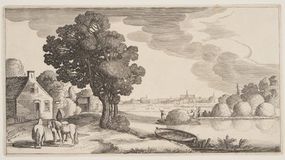 Hooitransport op een rivier, uit Landschappen (Playsante Lantschappen) door Claes Jansz. Visscher II