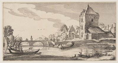 Dorp aan een rivier, uit Landschappen (Playsante Lantschappen) door Claes Jansz. Visscher II