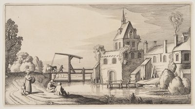 Dorp aan een rivier, uit Landschappen (Playsante Lantschappen) door Claes Jansz. Visscher II