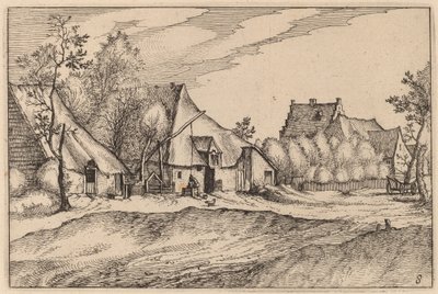 Boerderijen in een Dorp door Claes Jansz Visscher after Johannes van Doetechum, the Elder after Lucas