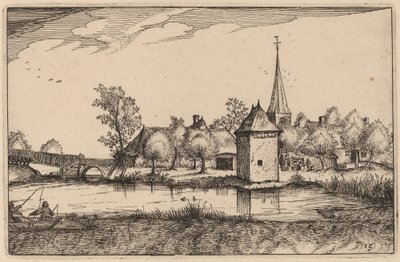 Vijver en een Dorp door Claes Jansz Visscher after Johannes van Doetechum, the Elder after Lucas
