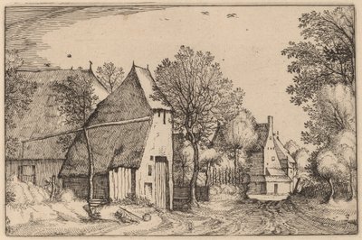 Dorpstraat door Claes Jansz Visscher after Johannes van Doetechum, the Elder after Lucas
