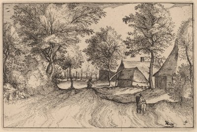 Dorpstraat door Claes Jansz Visscher after Johannes van Doetechum, the Elder after Lucas