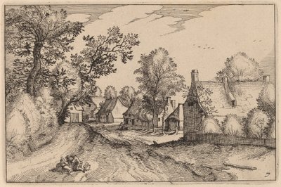 Dorpstraat door Claes Jansz Visscher after Johannes van Doetechum, the Elder after Lucas