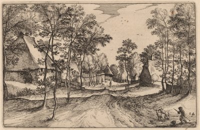 Dorpstraat door Claes Jansz Visscher after Johannes van Doetechum, the Elder after Lucas