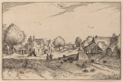 Dorpstraat door Claes Jansz Visscher after Johannes van Doetechum, the Elder after Lucas