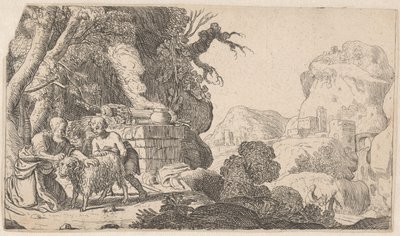 Abraham en Isaak met de offerram Geschiedenis van Abraham (serie titel) door Claes Moeyaert