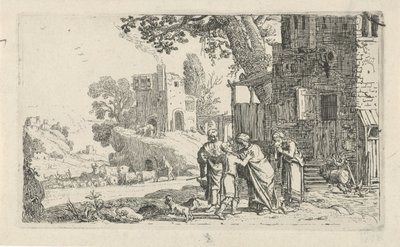 Tobias en de engel nemen afscheid van Tobit en Anna door Claes Moeyaert
