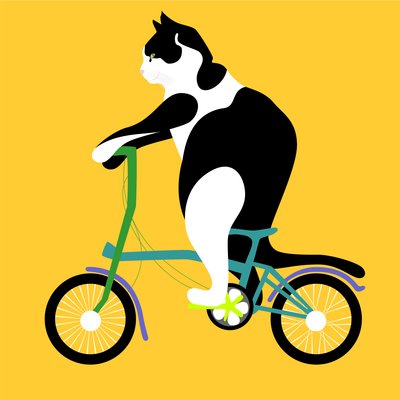 Kat op een Brompton-fiets door Claire Huntley