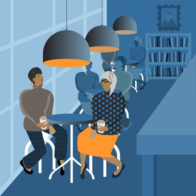 Koffiehuisvergadering door Claire Huntley