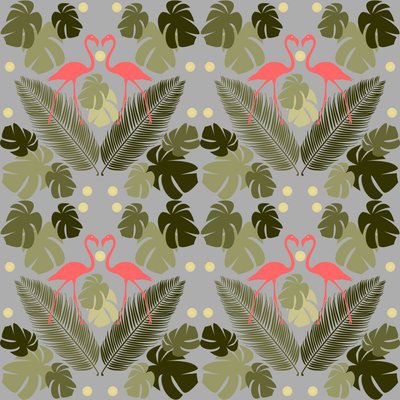 Flamingo en Palmen door Claire Huntley