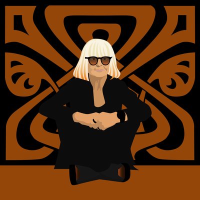 Portret van Barbara Hulanicki, modeontwerper, oprichter van Biba, interieurontwerper en illustrator door Claire Huntley
