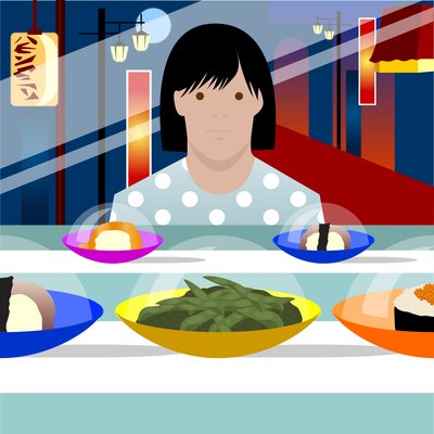 Sushi Trein door Claire Huntley