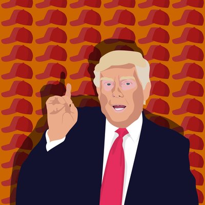 Trump en de baseballpet door Claire Huntley