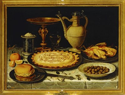 Stilleven - Maaltijd met geroosterde kip, brood en olijven ... door Clara Peeters