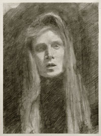 Vrouwelijk portret met hoofddoek (Zelfportret) door Clara Siewert