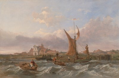 Een Thames Barge met Wind Mee bij Tilbury Fort door Clarkson Stanfield