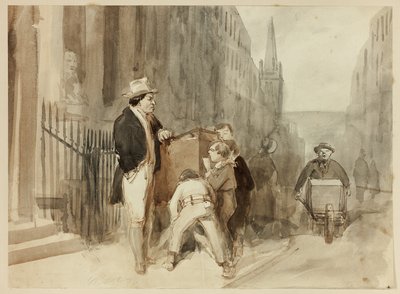 Jongens bij een Kijkscherm op Straat door Clarkson Stanfield