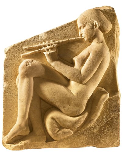 Een aulosspeler. Altaar van Aphrodite, zogenaamde Ludovisi Troon, linker paneel, ca. 430 v.Chr. door Classical Antiquities