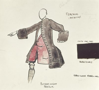 Kostuumontwerp voor Peacham in The Beggars Opera, 1921 door Claud Lovat Fraser