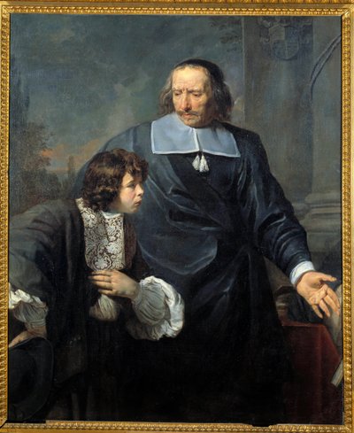 Een leermeester en zijn leerling. Schilderij door Claude Lefebvre (1632-1675) door Claude (after) Lefebvre
