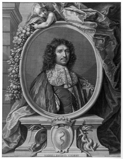 Portret van Jean Baptiste Colbert (1619-1683) door Benoît I Audran naar Claude Lefebvre, Gravure 1709 door Claude (after) Lefebvre