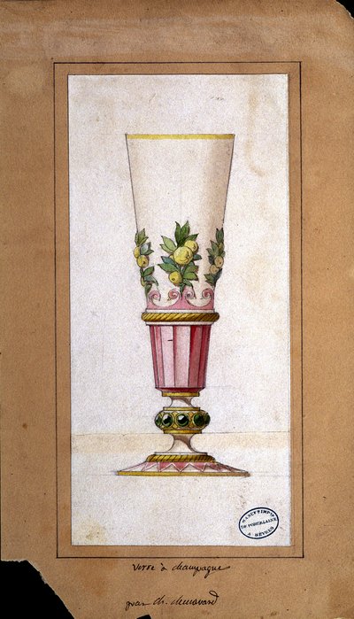 Decoratie voor champagnefluiten, aquareltekening, Claude-Aymé Chenavard door Claude Amie Chenavard