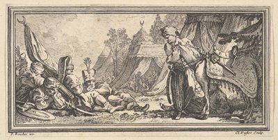 Turkse Soldaten Rustend, 1746-47 door Claude Augustin Duflos