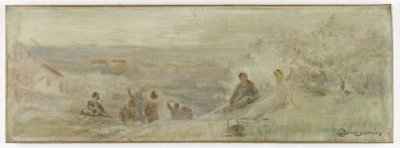 Schets voor het stadhuis van Montreuil-sous-Bois: Landschap - Rustend onder de bomen, in 1892 door Claude Charles Bourgonnier