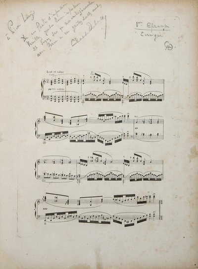Pagina uit de eerste gecorrigeerde proef van "La damoiselle elue", c.1887-88 door Claude Debussy