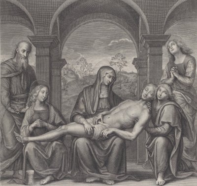 Christus in het graf, rustend op de schoot van de Maagd, naar Perugino, ca. 1685-1727 door Claude Duflos